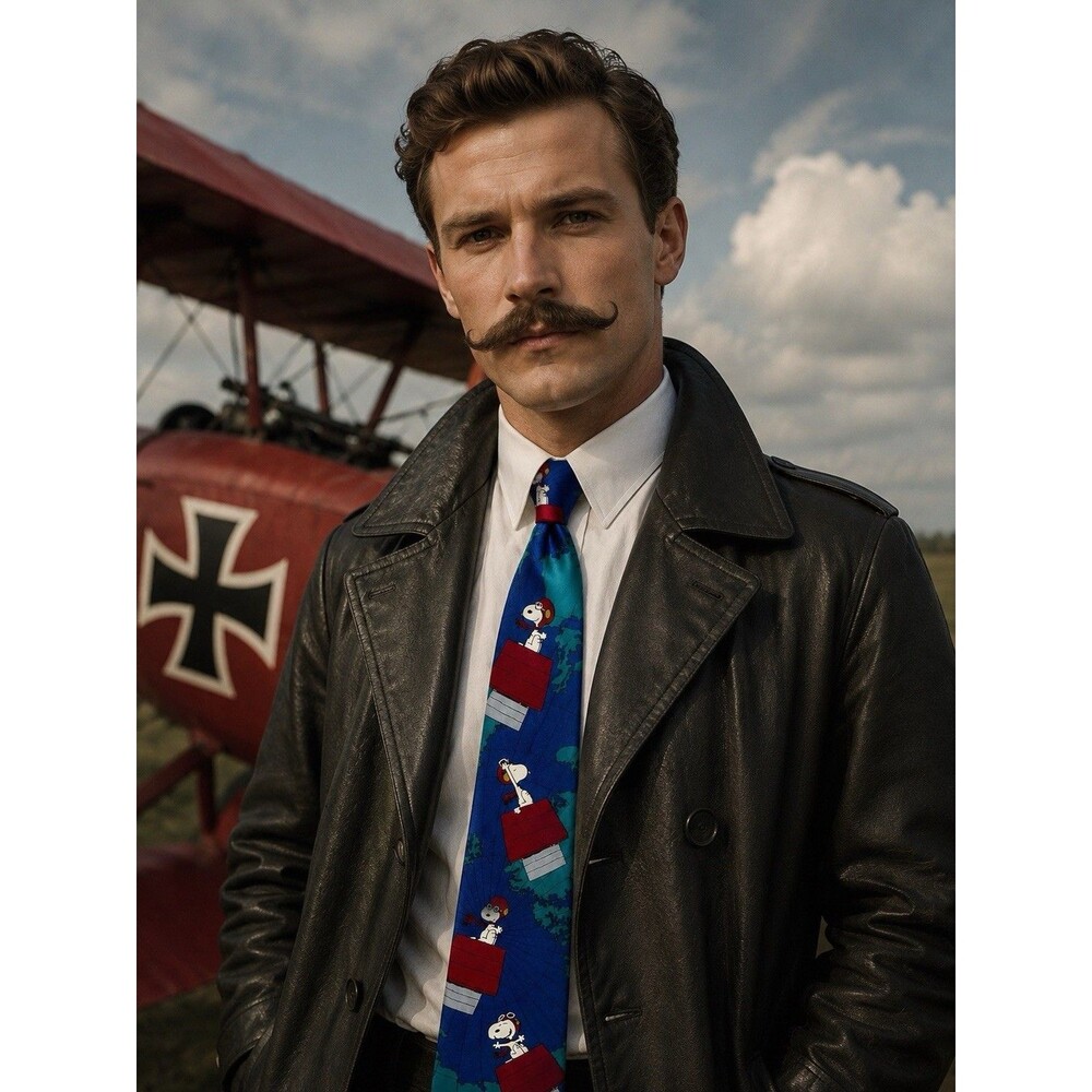 Peanuts Snoopy Flying Ace Red Baron Blue Novelty Silk Tie Mens Vintage Necktie